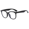 Retro black square sunglasses with silver stud accents and wide temples at 45-degree angle - Black Frame Clear Lens