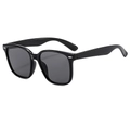 Classic oversized square frame sunglasses in glossy black with silver rivet accents - Black Frame Black Grey Lens