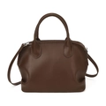 Dark brown faux leather shell-shaped handbag with silver hardware and shoulder strap - Smooth Coffee