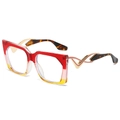 Square oversized sunglasses with red pink yellow gradient frame and hollow metal temples - Red and Yellow Frame