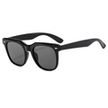 Classic retro square sunglasses with black thick frame and silver rivet details - Black Frame Black Grey Lens