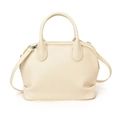 Cream lychee textured leather shell bag with top handles and silver hardware - Plain White