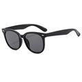Retro square black sunglasses with silver rivet accents and dark grey tinted lenses - Black Frame Black Grey Lens