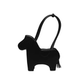 Borsa a tracolla unica a forma di cavallo in pelle nera opaca con dettaglio nappa - Nero