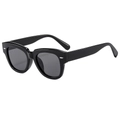 Classic retro square sunglasses in black glossy frame with silver rivets and grey lenses - Black Frame Black Grey Lens