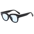 Classic retro square sunglasses with thick black frames and light blue transparent lenses - Black Frame Blue Lens