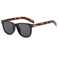Classic retro sunglasses with black frame, amber tortoiseshell temples and golden arrows - Black Demi Frame Black Gray Lens