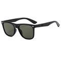 Classic square black sunglasses with dark green lenses and silver rivet detailing - Black Frame Green Lens