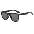 Classic retro square sunglasses in glossy black frame with dark grey lenses for outdoors - Black Frame Black Grey Lens