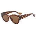 Fashionable leopard print oversized sunglasses with brown lenses and silver side rivets - Tortoise Shell Frame