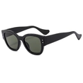 Retro thick black frame sunglasses with dark green lenses and silver rivet detailing - Black Frame Green Lens