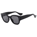 Chic black thick frame cat-eye sunglasses with silver stud accents and dark lenses - Black Frame Black Grey Lens
