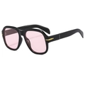 Retro square oversized sunglasses in black frame with pink lenses and gold arrow hinges - Black Frame Pink Lens