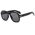 Modern vintage square oversized black sunglasses with gold arrow detail at 45-degree angle - Black Frame Black Grey Lens