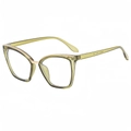 Classic cat-eye eyeglasses frame in translucent olive green with gold metal bridge - Olive Green Frame