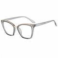 Classic vintage cat-eye glasses in transparent grey with golden metal accents - Grey Frame
