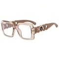 Moderne quadratische Brille in Champagner mit durchbrochenen Kettendetails und Hirschlogos - Hellteefarbener Rahmen