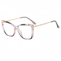 Retro quadratische rosa Cat-Eye-Blaulichtbrille mit dünnen goldenen Metallbügeln - Rosa Schwarz
