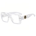 Moderne quadratische Brille in Transparent mit weißen Kettendesign-Bügeln und Goldakzenten - Transparenter Rahmen