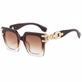 Chic oversized square sunglasses with gradient amber frames and gold chain temples - Tea Frame Gradient Tea Lens