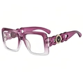 Purple gradient square glasses frame with chunky chain temples and gold medal detail - Gradient Purple Frame