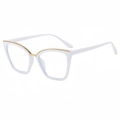 Modern white cat-eye glasses with gold metal trim and transparent lenses - White Frame