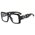 Classic black square frame glasses with chain-style temples and golden emblem - Black Frame