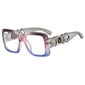 Square chain glasses frame with purple and blue gradient finish and metal logo - Gray Pink Blue Frame