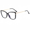 Schicke Damen Katzenaugen Brille in Schwarz mit schlanken goldenen Metallbügeln - Schwarzer Rahmen