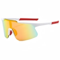Lunettes de cyclisme blanches avec verres dégradés orange et branches rouges antidérapantes - Monture Blanche Verres Miroir Rouge