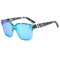Fashion oversized marble frame sunglasses with vibrant blue mirrored lenses and silver trim - Blue Floral Frame Blue Mirrored