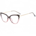 Retro cat-eye blue light blocking glasses with pink gradient frame and gold metal temples - Gray and Pink Frame