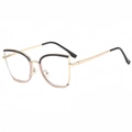 Cat eye glasses frame in gold metal with black and transparent pink color block design - Black Pink Frame