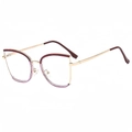 Vintage cat-eye blue light glasses with dark red acetate and golden metal frames - Tea Pink