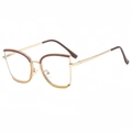 Retro cat-eye glasses with gold metal frames and brown amber tortoiseshell finish - Coffee Tea Lens