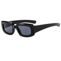 Minimalistische Punk-Rechteck-Sonnenbrille mit glänzend schwarzem Rahmen und grauen Gläsern - Glänzendes Schwarz Rahmen Graue Linse