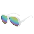 Übergroße weiße Pilotensonnenbrille mit Regenbogen-Farbverlauf und Vintage-Sportdesign - Weißer Rahmen Grüner Spiegel