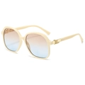 Fashionable oversized square sunglasses with beige frames and orange-blue gradient lenses - Beige Frame Tea Blue Lens