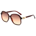 Fashionable oversized square sunglasses with burgundy frame and gradient brown lenses - Tea Frame Tea Yellow Gradient Lens