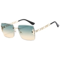 Fashion rimless oversized sunglasses with gradient lenses and gold chain metal temples - Gold Frame Green Yellow Lens