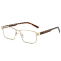 Classic rectangular blue light blocking glasses with light gold metal frame and tortoiseshell tips - Gold Tortoiseshell Frame