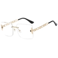 Fashionable rimless square metal sunglasses with unique hollow chain temples on white background - Gold Frame Clear Lens