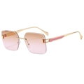 Vintage rimless gradient sunglasses with gold metal frame and pink geometric temple detail - Gold Frame Tea Pink Gradient Lens