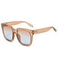 Retro oversized square sunglasses with amber frames and gradient lenses from 45-degree angle - Tea Frame Tea Blue Lens
