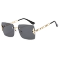Frameless square sunglasses with dark grey lenses and gold chain-style temples - Gold Frame Black Grey