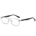 Gafas de luz azul cuadradas retro con montura de metal plateado y patillas negras - Plateado
