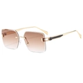 Retro rimless oversized square sunglasses with brown gradient lenses and gold metal frames - Gold Frame Tea Lens