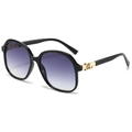 Fashion oversized women's sunglasses with purple gradient lenses and gold temple accents - Black Frame Gradient Gray Lens