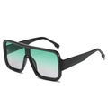 Square oversized sunglasses with black thick frames and green gradient lenses - Black Frame Green Lens