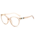 Retro round champagne translucent sunglasses with striped metal hinge detail - Champagne Frame (Clear Lens)